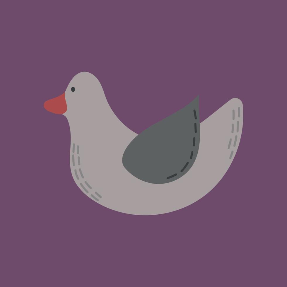 Hand drawn cute bird isolated on purple background. vector