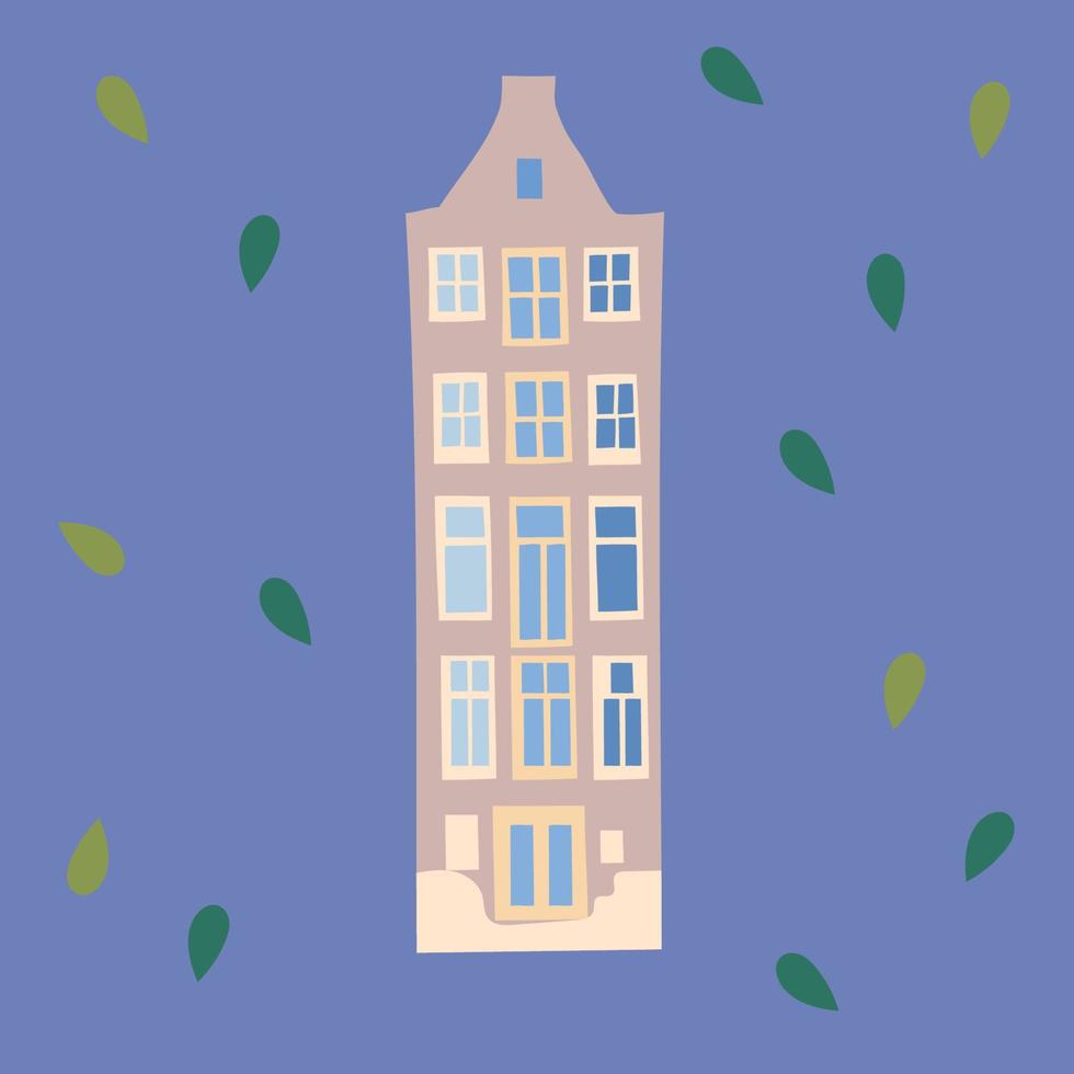 Architecture Amsterdam cozy and cute illustration on a blue background. vector