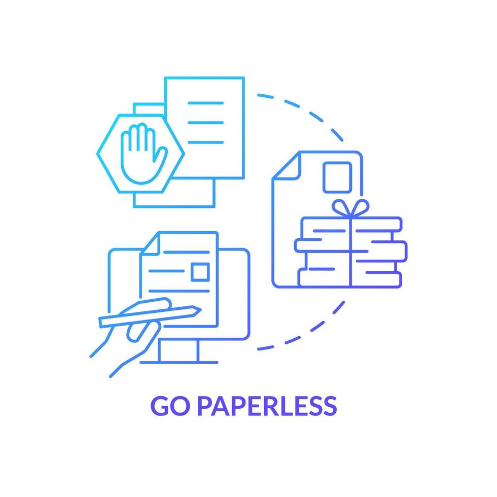 Go paperless blue gradient concept icon. Digital documents. Electronic tools. Remote work productivity tip abstract idea thin line illustration. Isolated outline drawing. vector