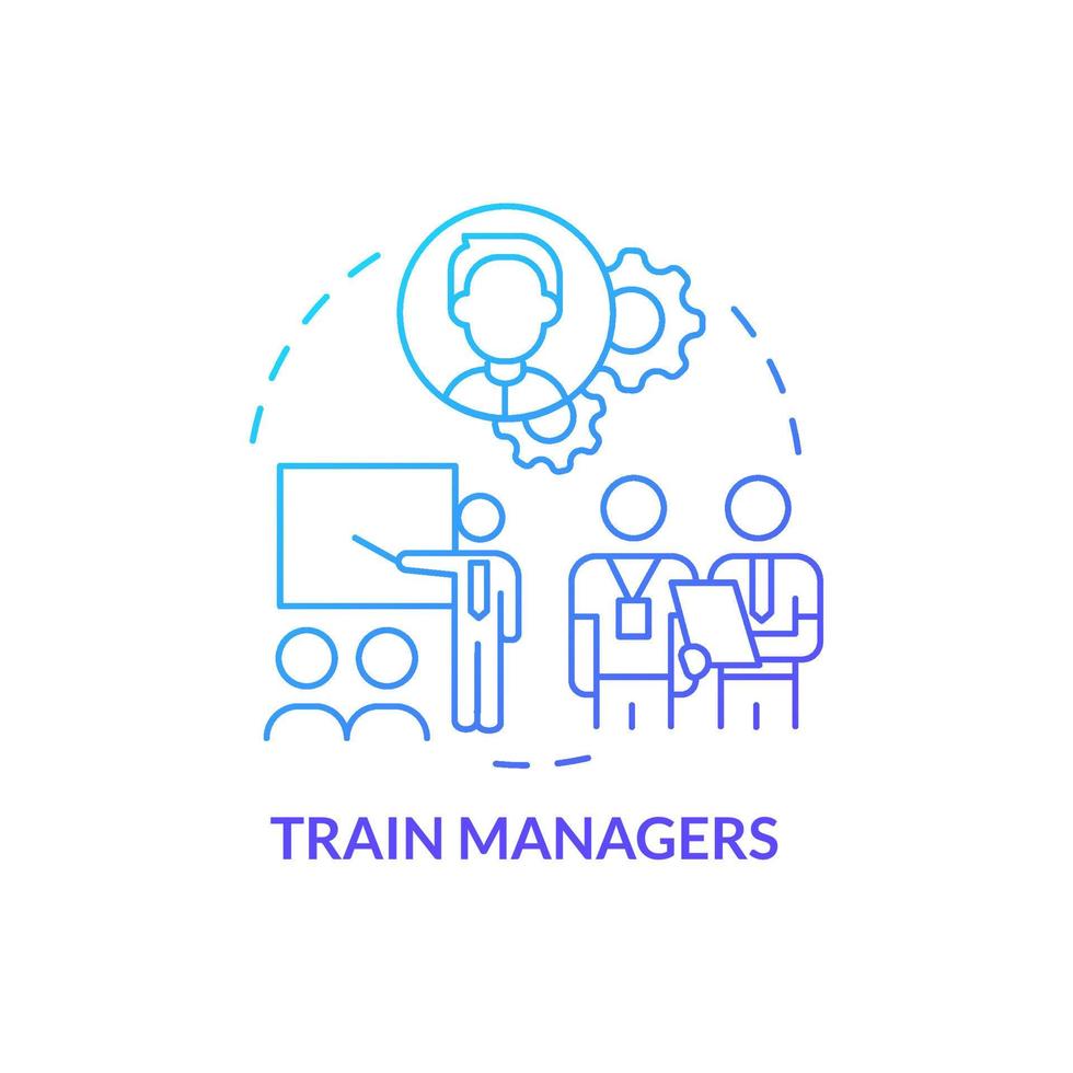 Train managers blue gradient concept icon. Professional skills development. Step to transformation abstract idea thin line illustration. Isolated outline drawing. vector
