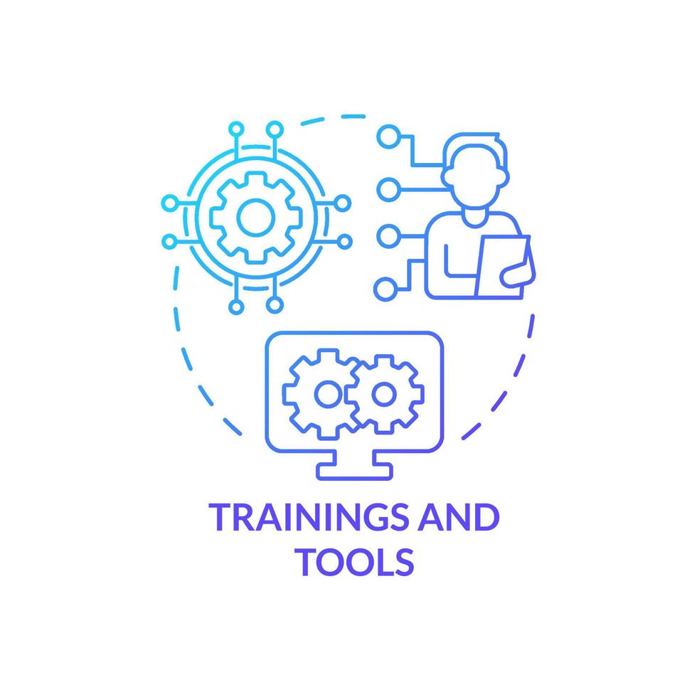 Training and tools blue gradient concept icon. Business workflow. Creating hybrid environment abstract idea thin line illustration. Isolated outline drawing. vector