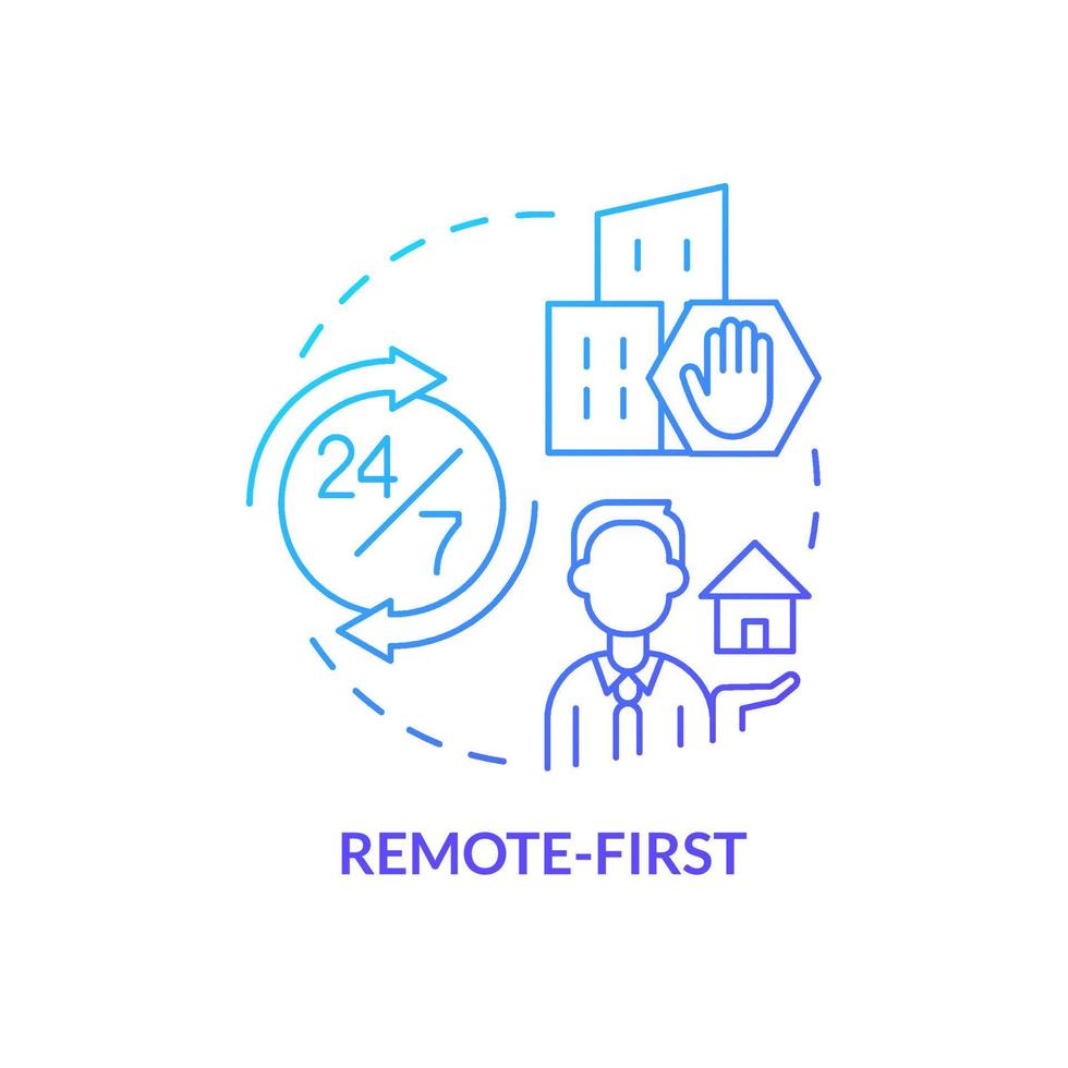 Remote first blue gradient concept icon. Work from home preference. Schedule building. Hybrid work model abstract idea thin line illustration. Isolated outline drawing. vector