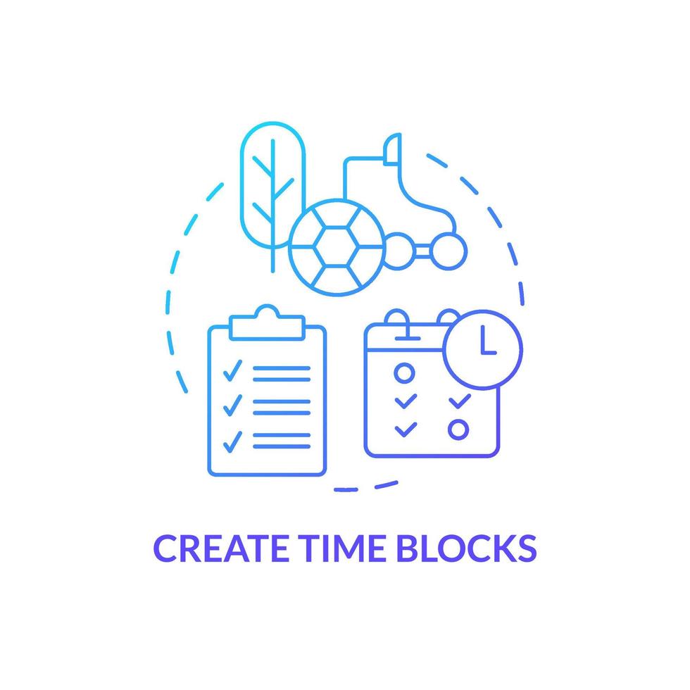 Create time blocks blue gradient concept icon. Planning workflow. Remote work productivity tip abstract idea thin line illustration. Isolated outline drawing. vector