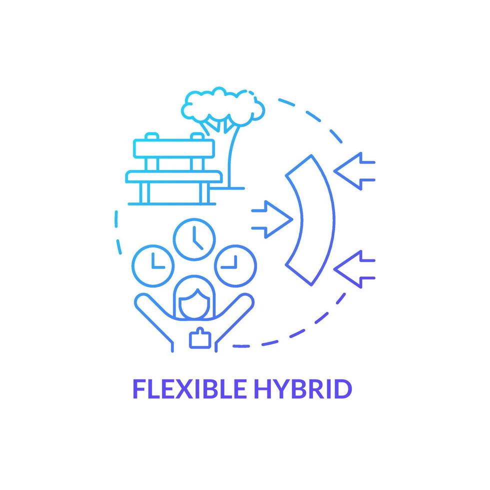 Flexible hybrid blue gradient concept icon. Comfortable schedule for employee. Combined work model abstract idea thin line illustration. Isolated outline drawing. vector