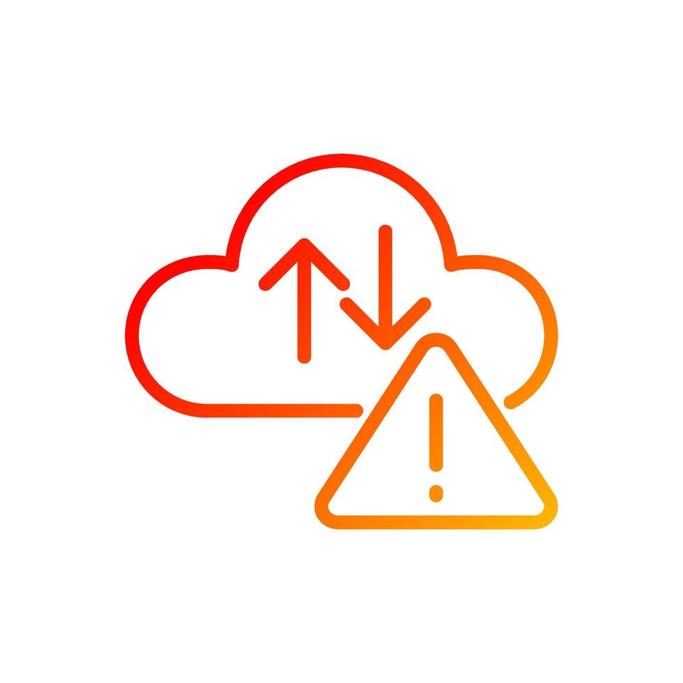 Cloud error pixel perfect gradient linear vector icon. Internet storage capacity. Upload and download issue. Cyberspace. Thin line color symbol. Modern style pictogram. Vector isolated outline drawing
