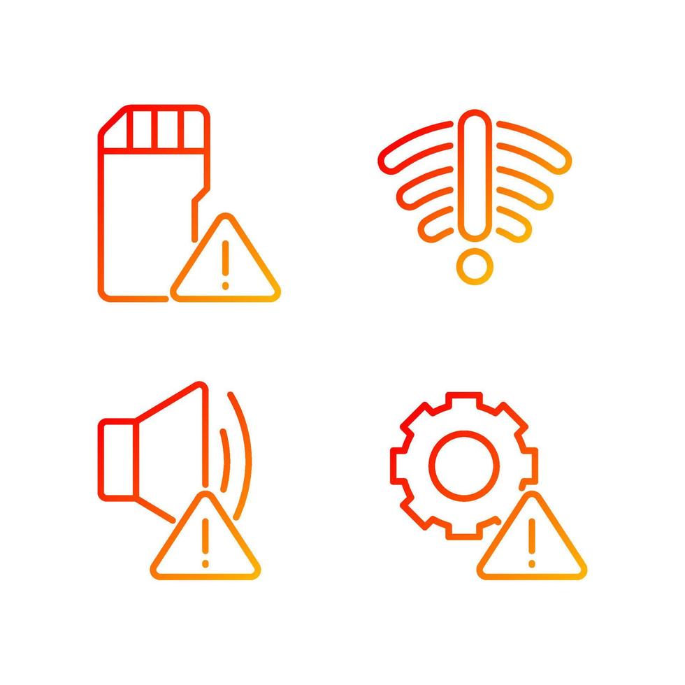 Hardware issues pixel perfect gradient linear vector icons set. Storage capacity. Isolated vector illustrations. Thin line contour symbol designs bundle. Isolated outline illustrations collection