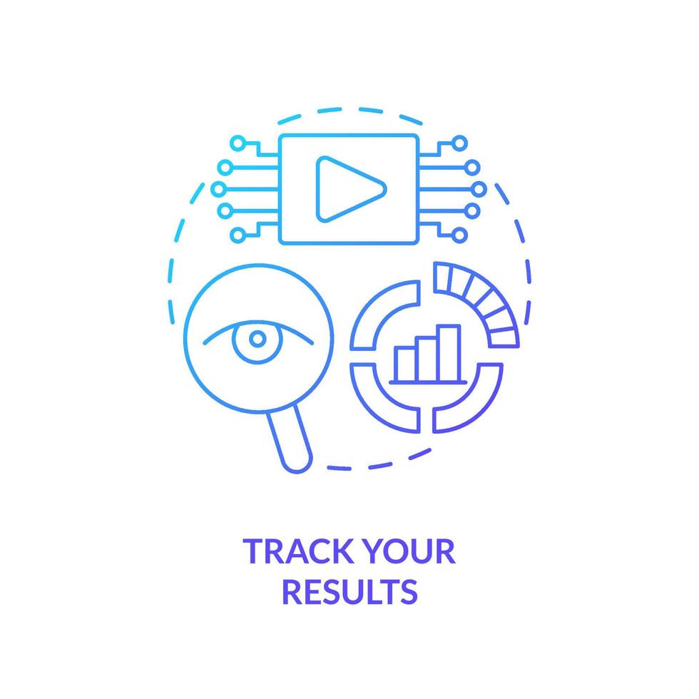 haga un seguimiento de sus resultados icono de concepto de gradiente azul. analizar la retroalimentación. creación de video educativo idea abstracta ilustración de línea delgada. dibujo de contorno aislado. vector