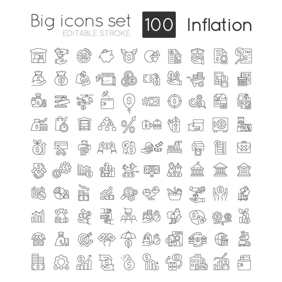 conjunto de iconos lineales de inflación vector