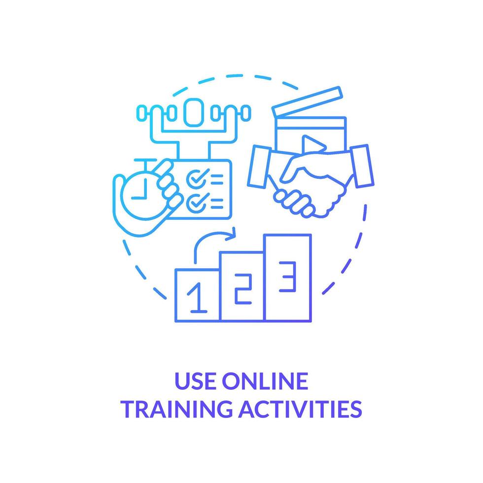 Use online training activities blue gradient concept icon. Practice. Remote learning via video abstract idea thin line illustration. Isolated outline drawing. vector