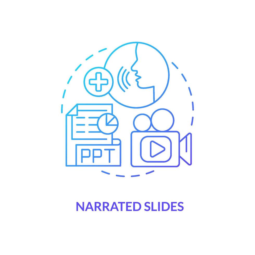 Narrated slides blue gradient concept icon. Visual presentation. Voice over. Online video method abstract idea thin line illustration. Isolated outline drawing. vector