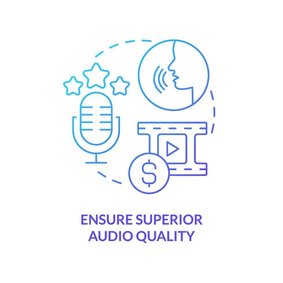 Ensure superior audio quality blue gradient concept icon. Voice over. E Learning video tip abstract idea thin line illustration. Isolated outline drawing. vector