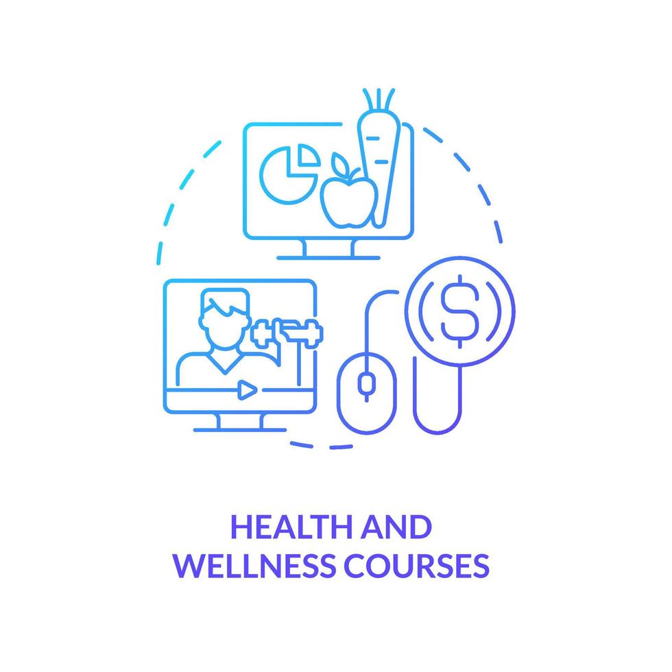 Health and wellness courses blue gradient concept icon. Fitness and nutrition. Online tutorial idea abstract idea thin line illustration. Isolated outline drawing. vector