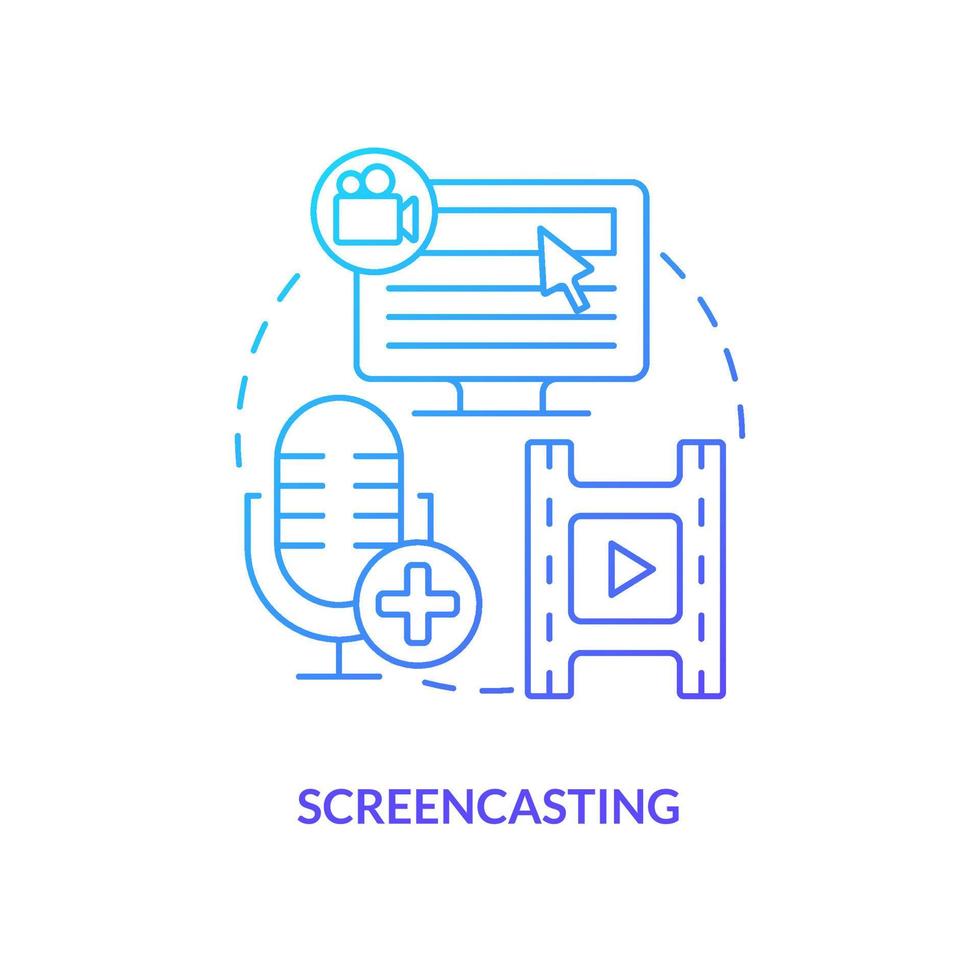 Screencasting blue gradient concept icon. Record computer screen. Voice over. Online video method abstract idea thin line illustration. Isolated outline drawing. vector