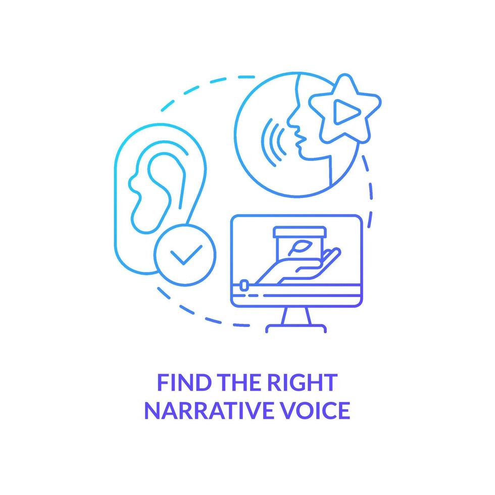 Find right narrative voice blue gradient concept icon. Voice over. Sales online training videos abstract idea thin line illustration. Isolated outline drawing. vector