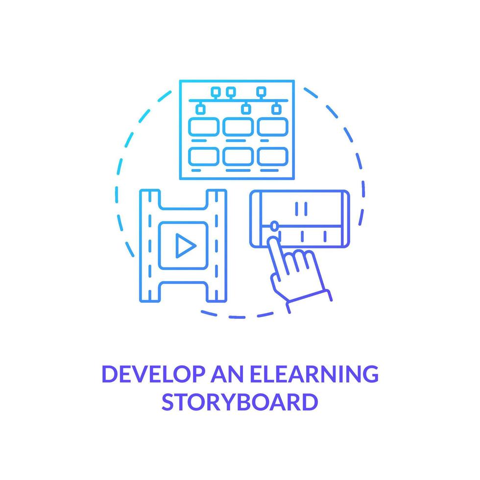 Develop eLearning storyboard blue gradient concept icon. Editing footage. Sales online training videos abstract idea thin line illustration. Isolated outline drawing. vector