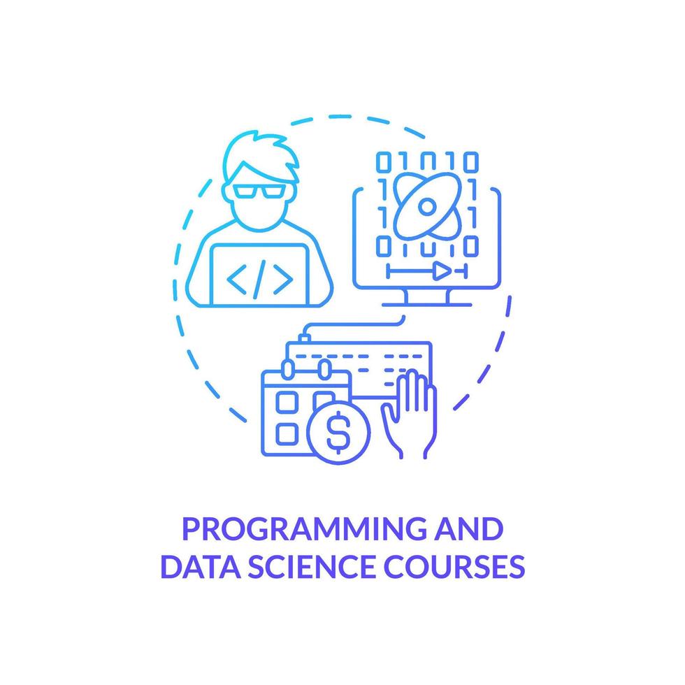 Programming and data science courses blue gradient concept icon. Career development. Online education idea abstract idea thin line illustration. Isolated outline drawing. vector