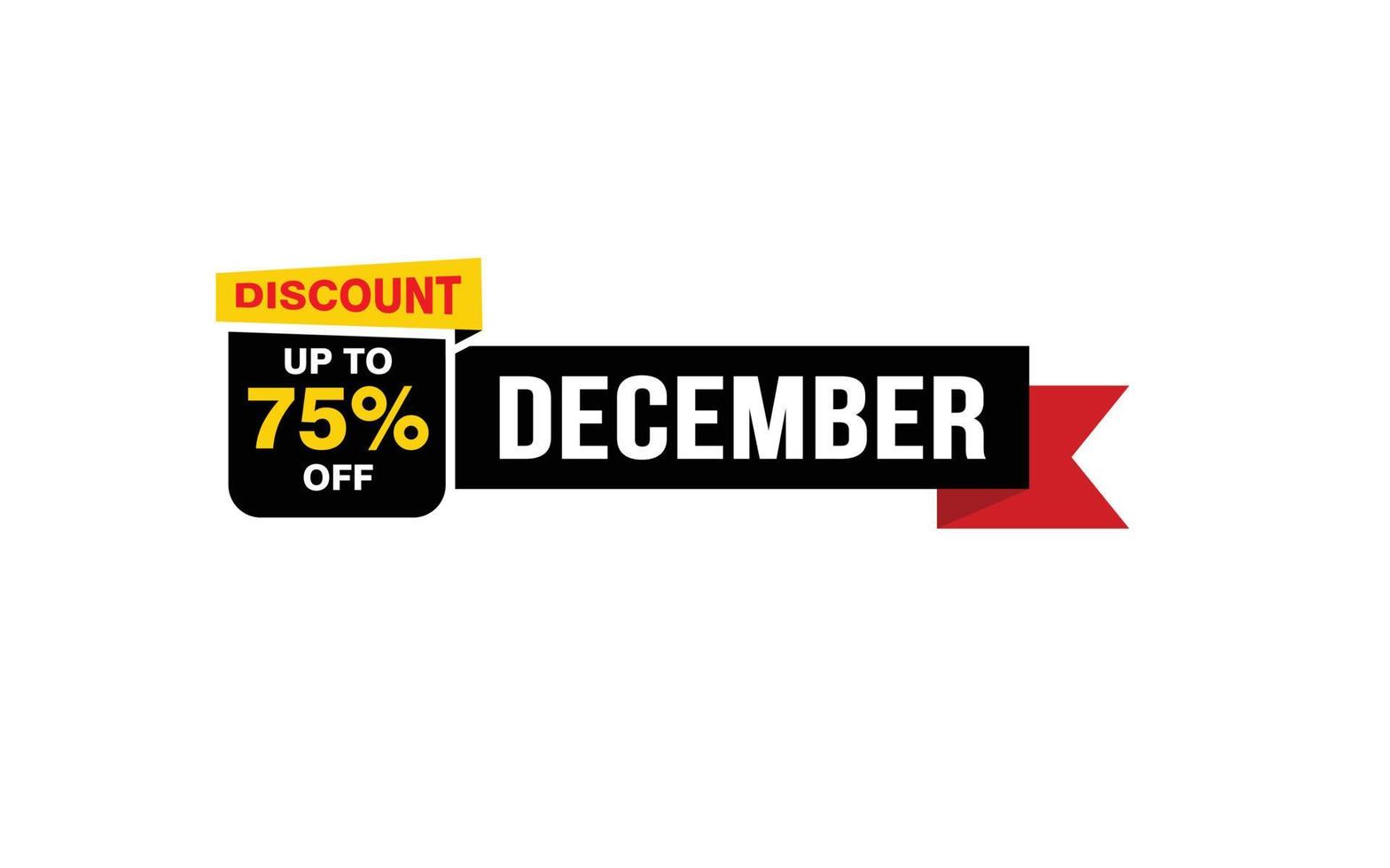 75 Percent december discount offer, clearance, promotion banner layout with sticker style. vector