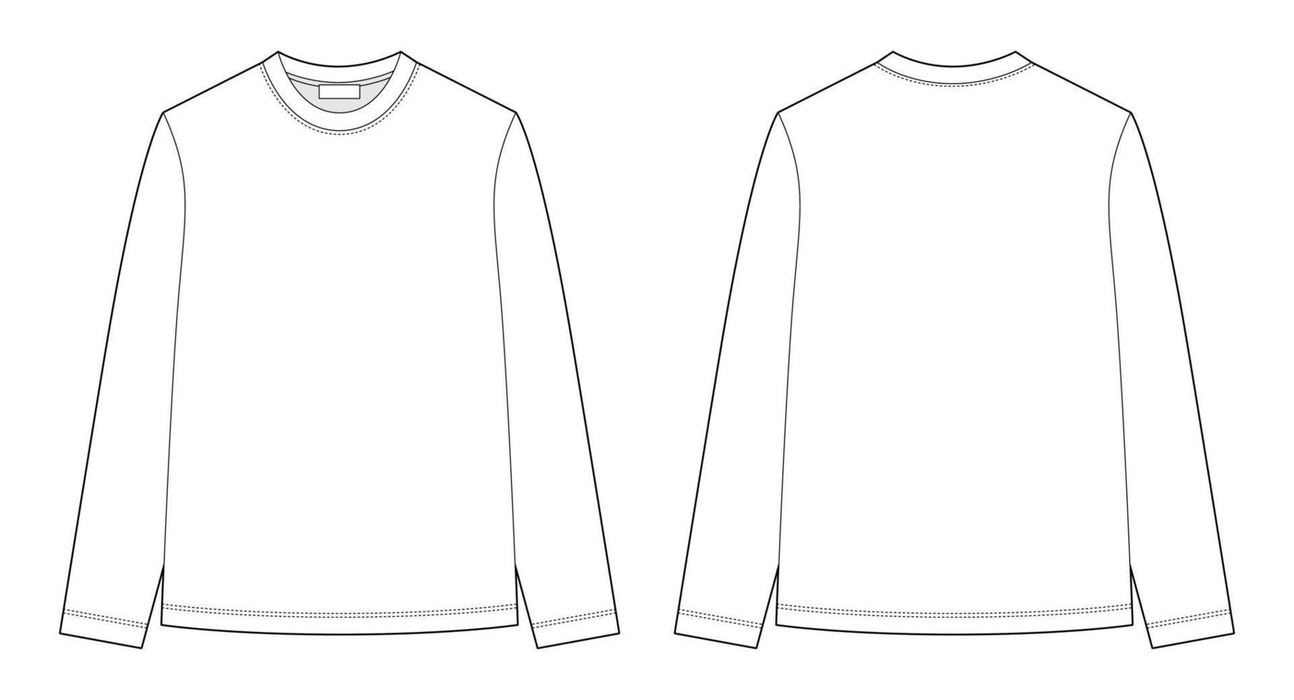 Technical sketch long sleeve t-shirt. Kids wear jumper design template ...