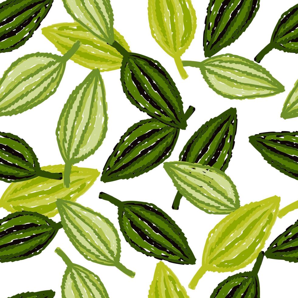 Freehand tropical palm leaves seamless pattern. Hand drawn exotic botanical texture. Sketch jungle leaf seamless wallpaper. vector