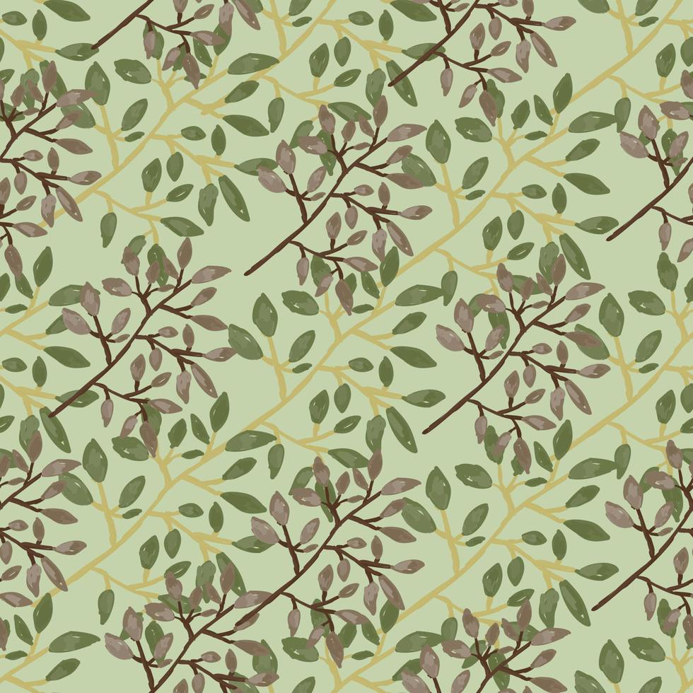 Hand drawn branches with leaves seamless pattern. Botanical sketch background. Decorative forest twig endless wallpaper. vector