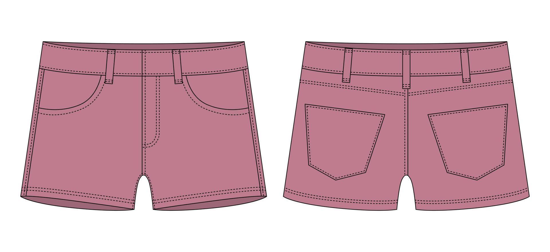 short vaquero con bolsillos dibujo técnico. color pudra. plantilla de  diseño de pantalones cortos de jeans para niños. 15699721 Vector en Vecteezy