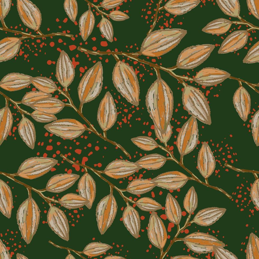 Freehand branches with leaves seamless pattern. Hand drawn organic background. Decorative forest leaf endless wallpaper. vector