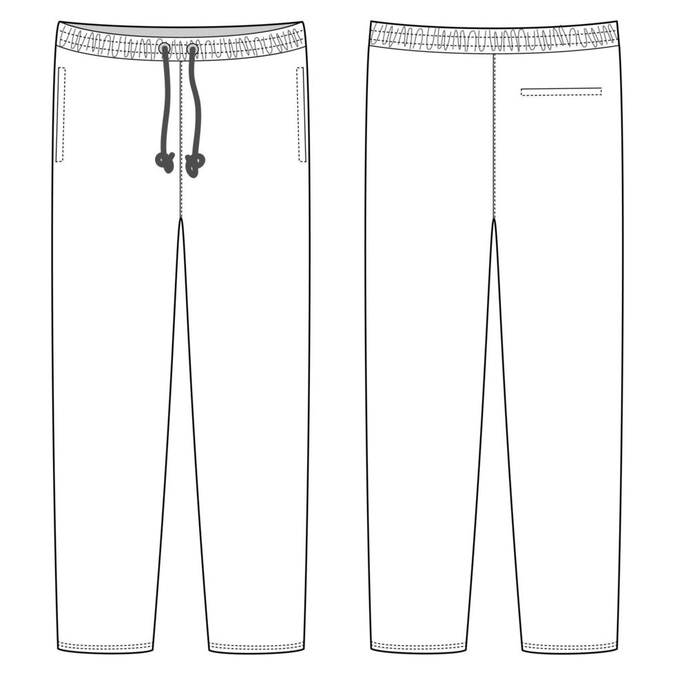 Sport style jogger pants with pockets. Technical sketch. Kids trousers design template. vector