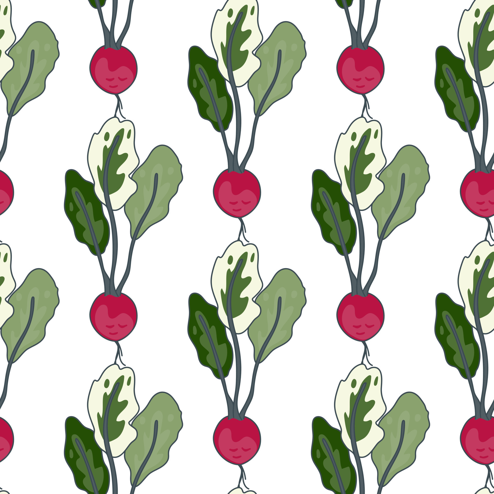Vintage radish seamless pattern. Radish with leaves endless wallpaper