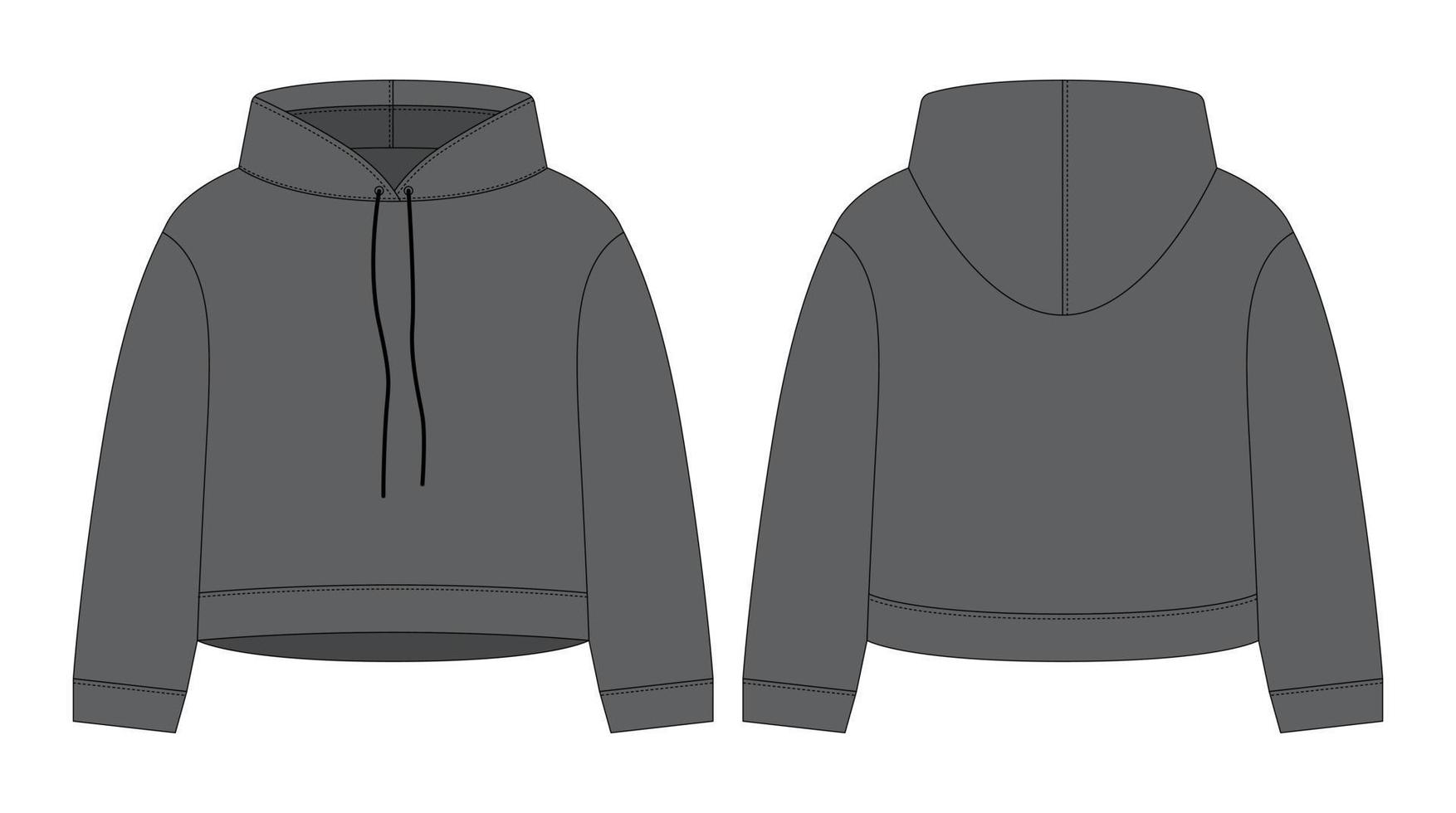 bosquejo técnico de la sudadera con capucha de las mujeres. color gris oscuro. sudadera con capucha de plantilla de maqueta cad. vector