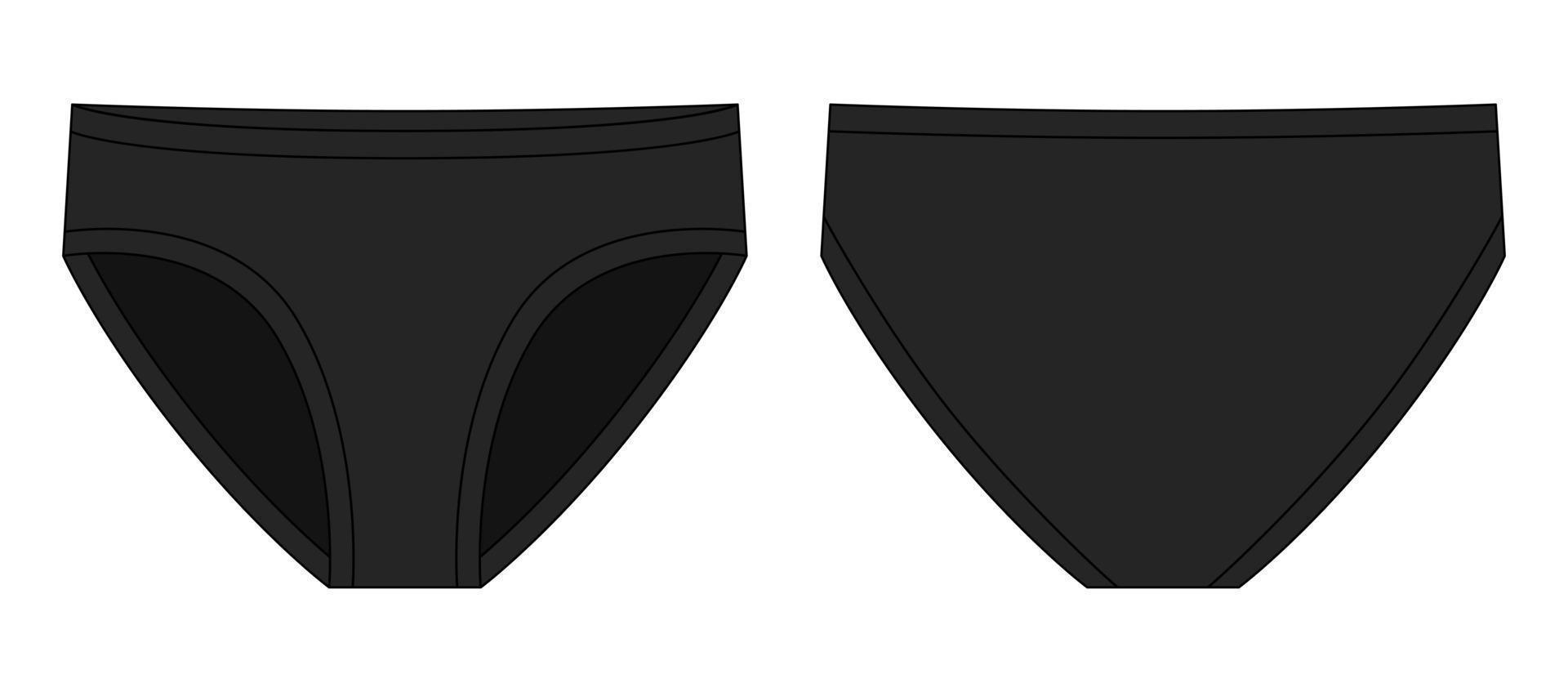 Girls knickers technical sketch illustration. Black color. Children's underpants. vector