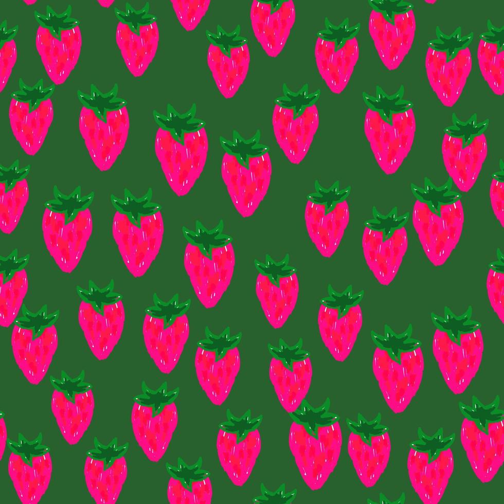 Freehand strawberries seamless pattern . Doodle strawberry endless wallpaper. vector