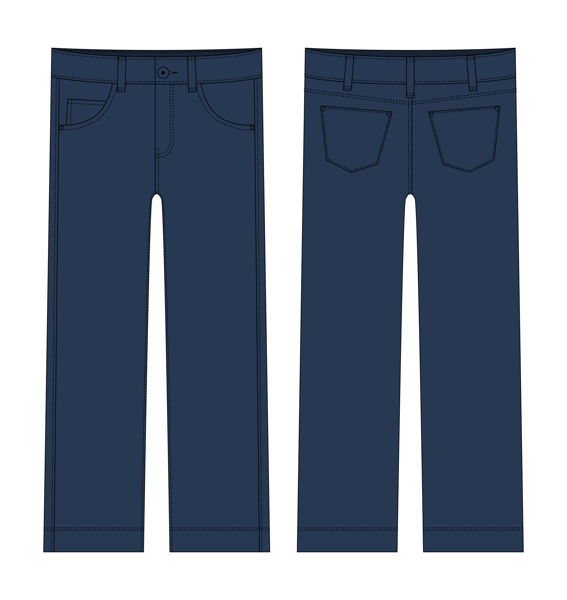 Children's classical jeans technical sketch. Dark blue color. 15699788