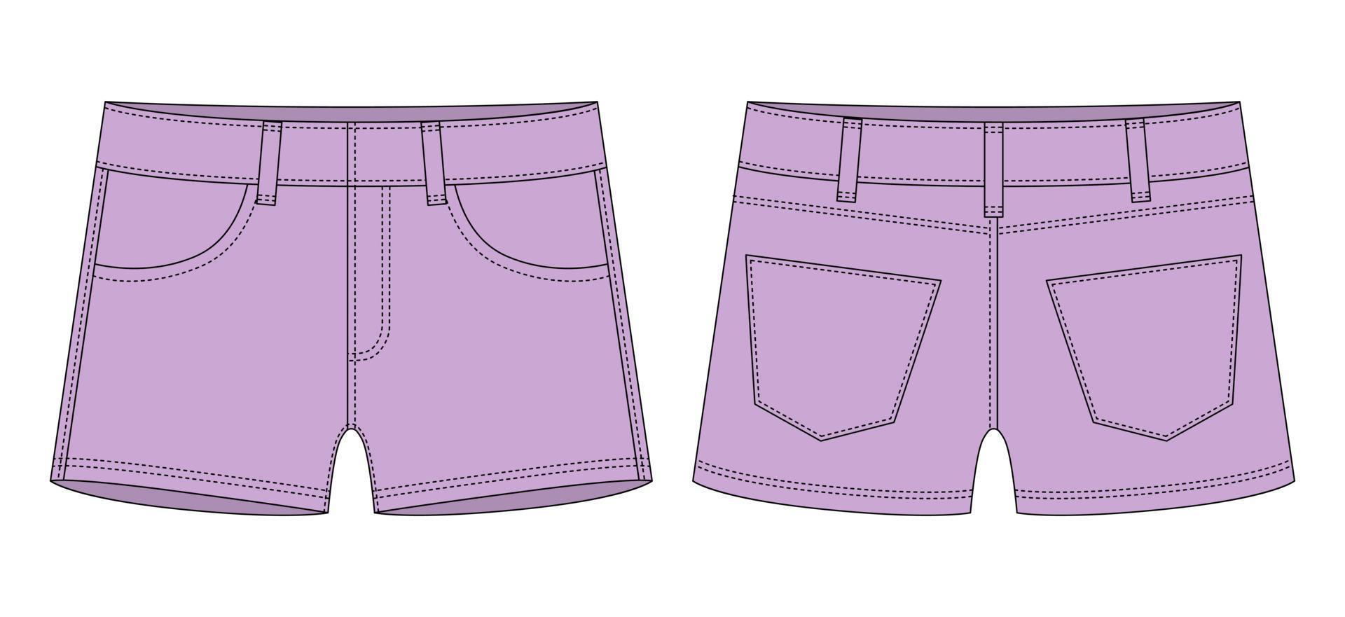 short vaquero con bolsillos dibujo técnico. color violeta pastel. plantilla  de diseño de pantalones cortos de jeans para niños. 15699802 Vector en  Vecteezy