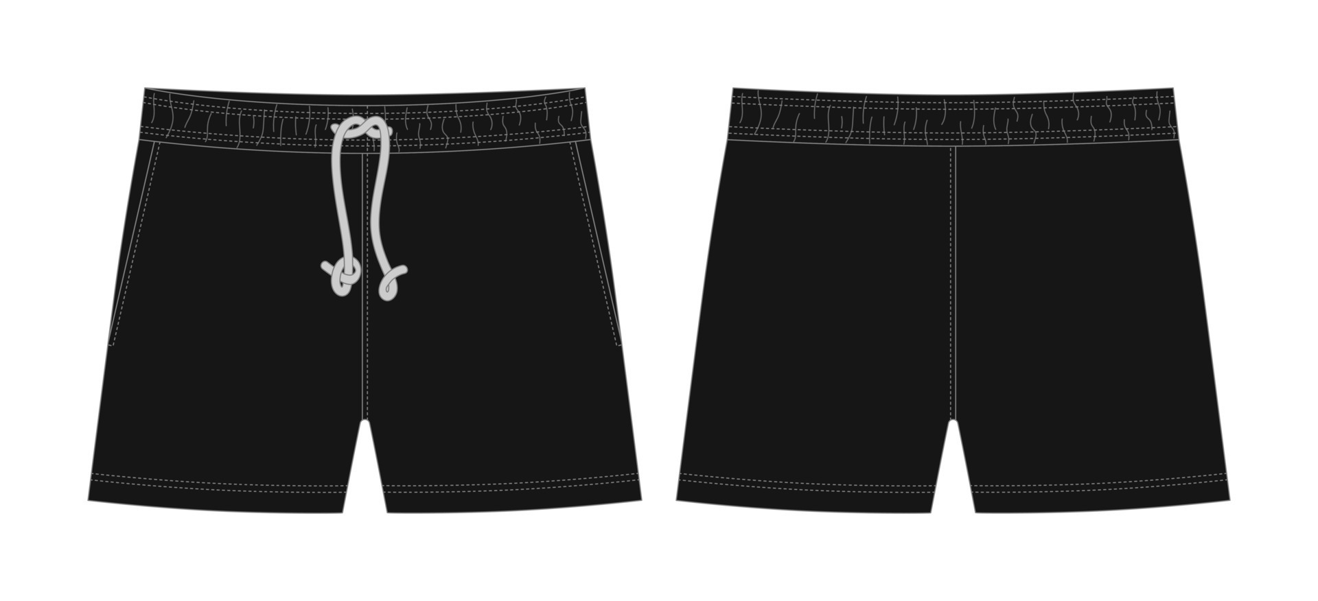 Blank shorts pants technical sketch design template. Black color Blank shorts pants technical sketch design template. Black color