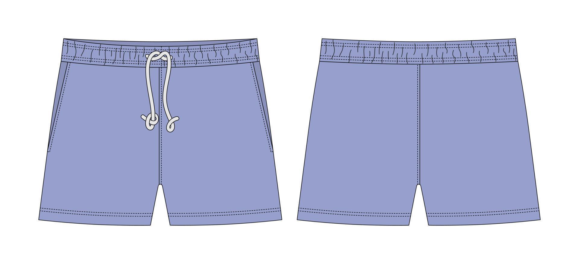 plantilla de diseño de boceto técnico de pantalones cortos en blanco. color azul fresco. vector