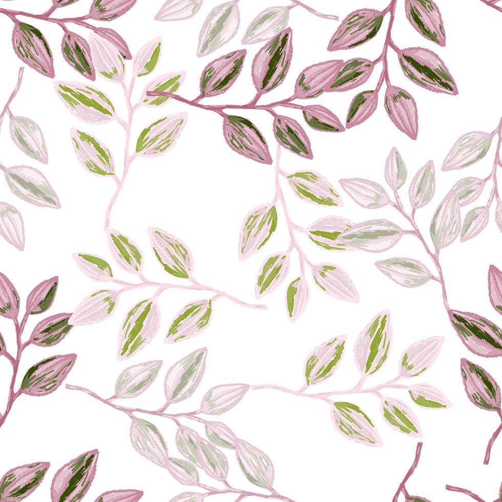 Freehand branches with leaves seamless pattern. Hand drawn organic background. Decorative forest leaf endless wallpaper. vector