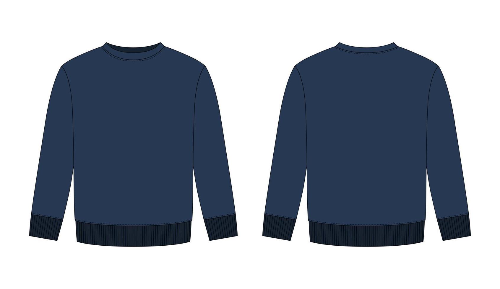 Blank childrens sweatshirt technical sketch. Dark blue color. Kids wear jumper design template vector