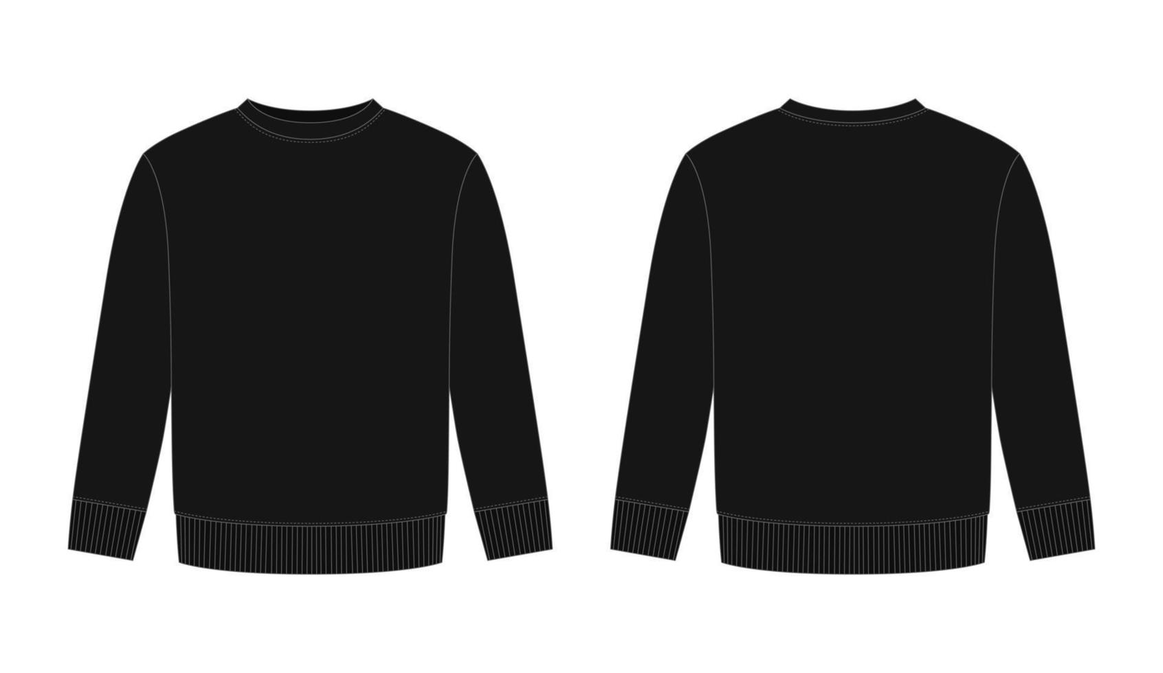 Blank childrens sweatshirt technical sketch. Black color. Kids wear jumper design template. vector