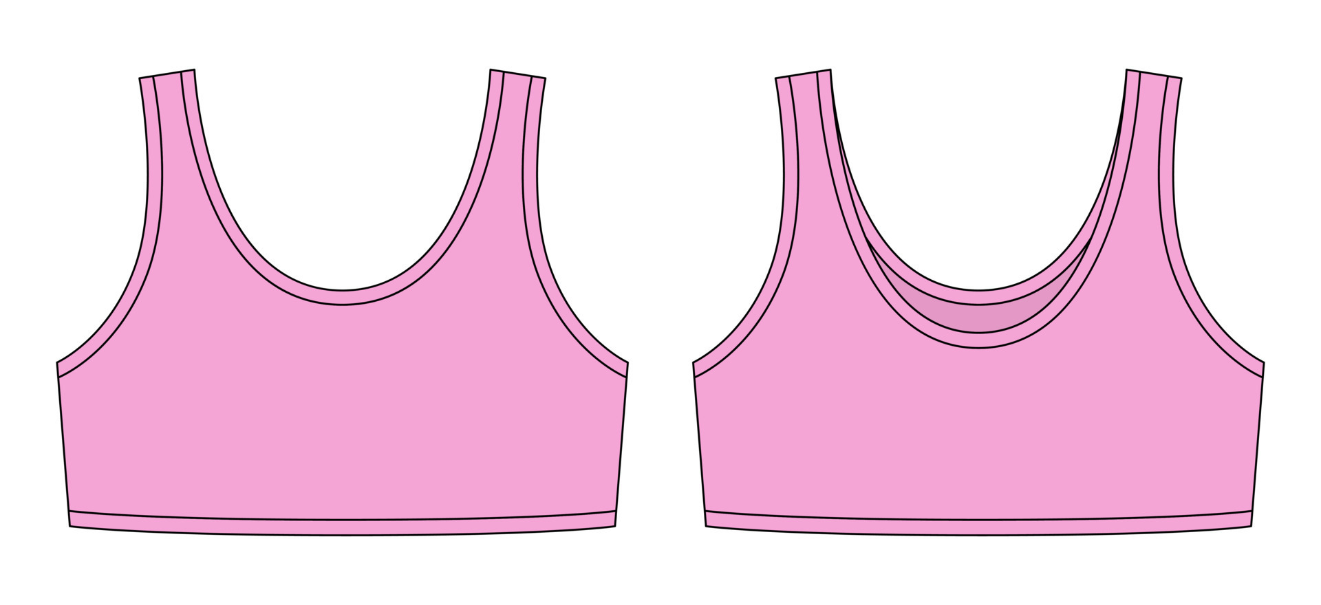 Girl bra technical sketch illustration. Pink color. Casual