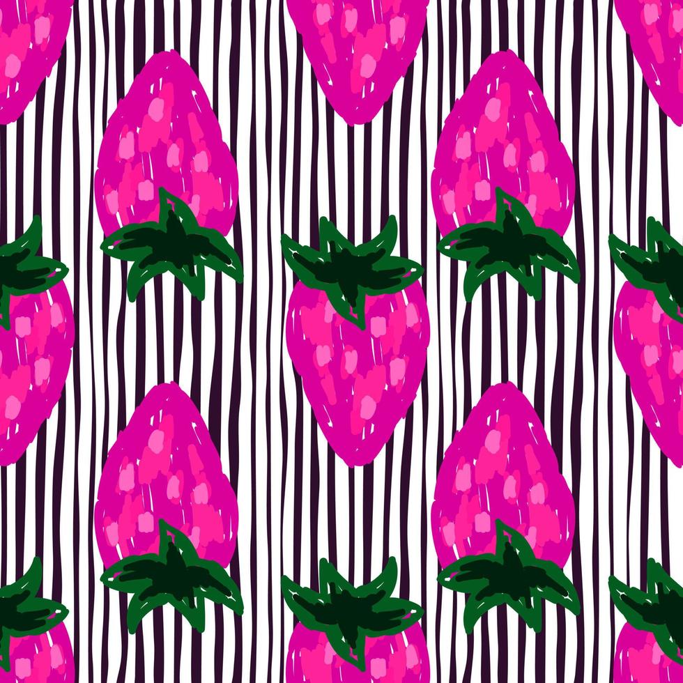 Freehand strawberries seamless pattern . Doodle strawberry endless wallpaper. vector