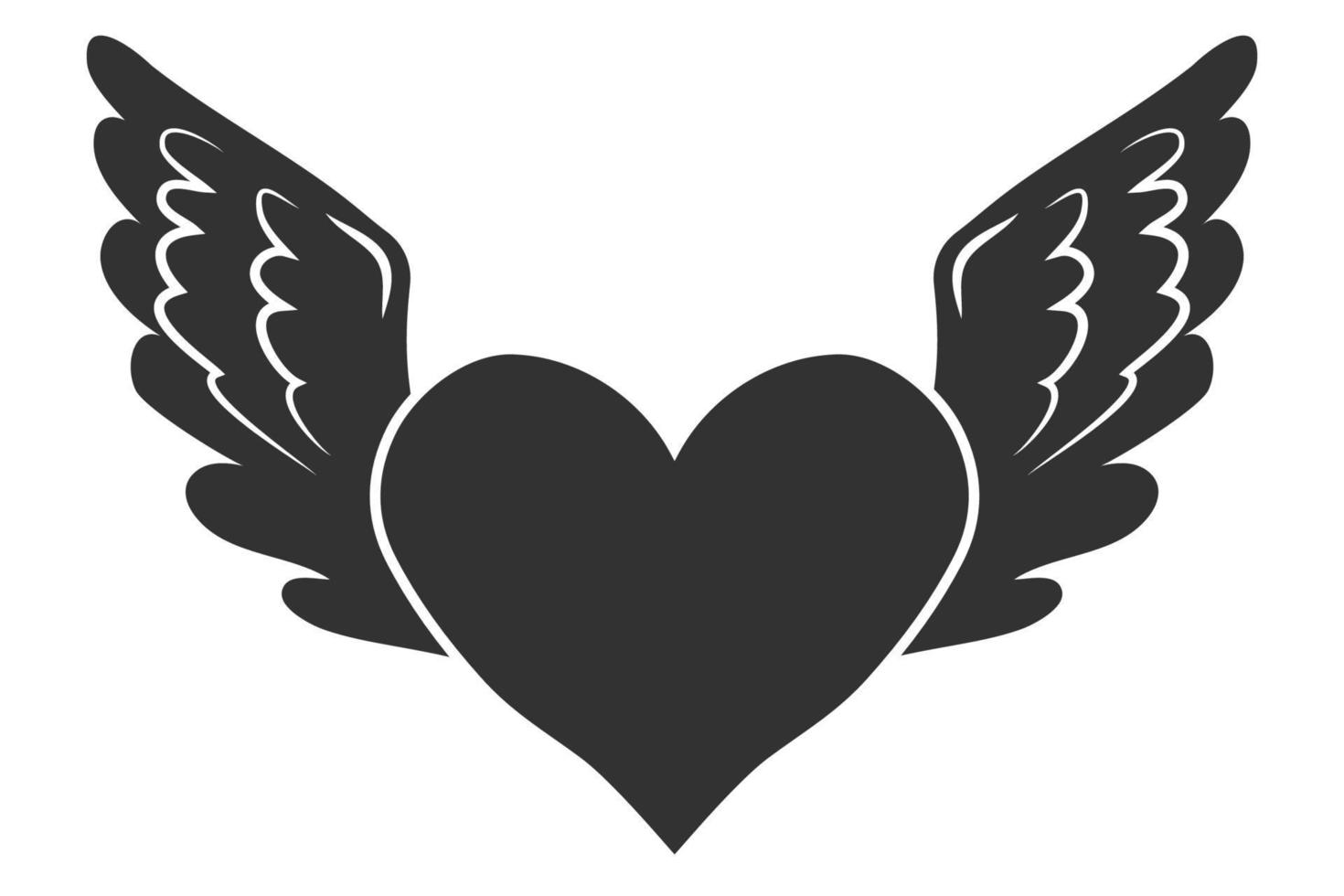 Angel wings with heart in cartoon style isolated on white background, design element for decoration. Vector illustration