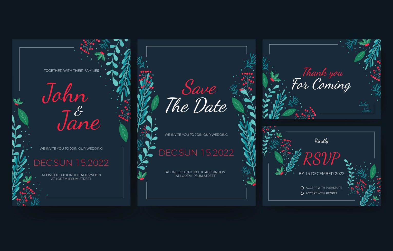 Modern Casual Wedding Invitation Template with Floral Theme vector