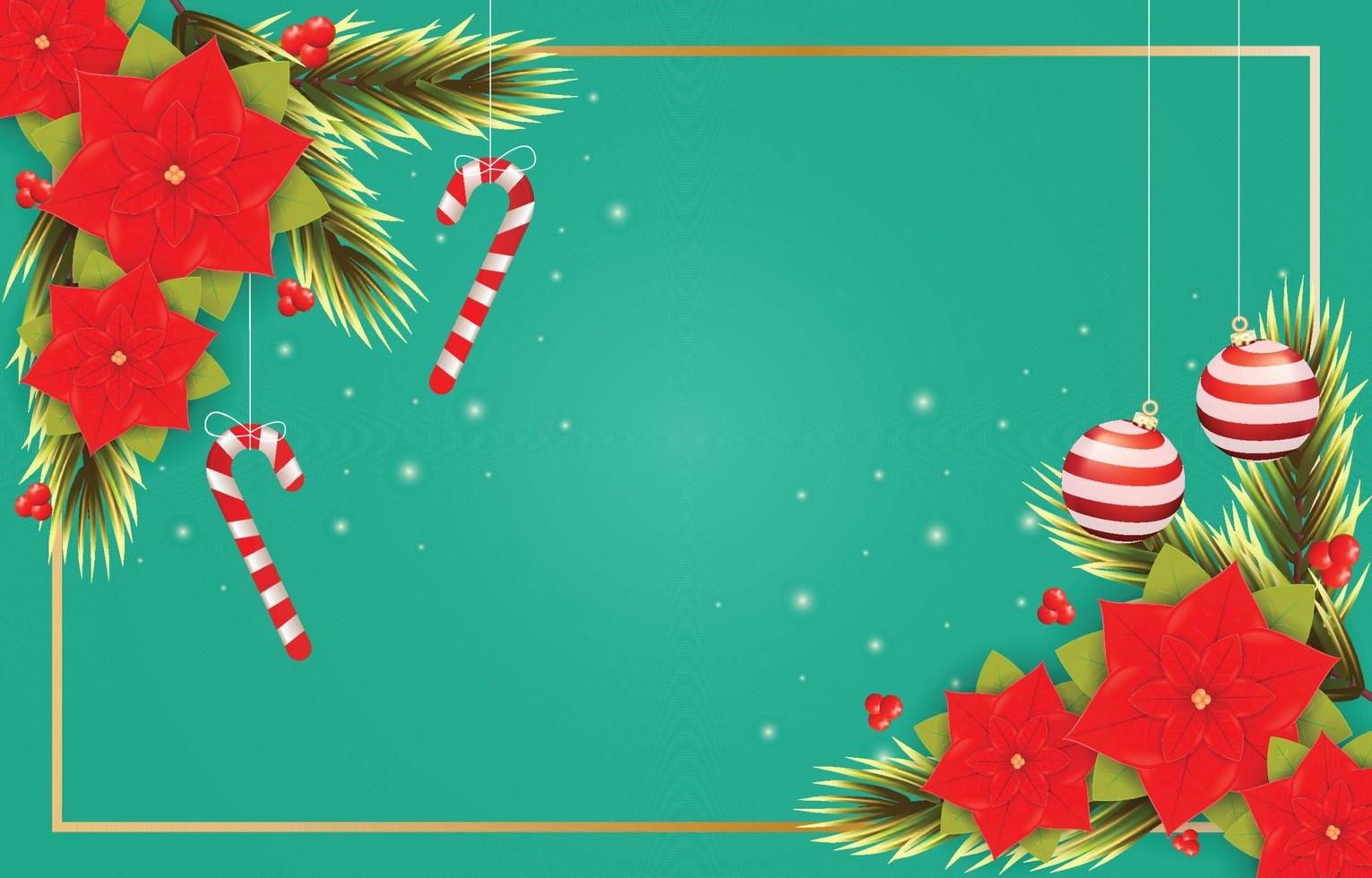Poinsettias with Christmas Ball and Candy Cane Background vector