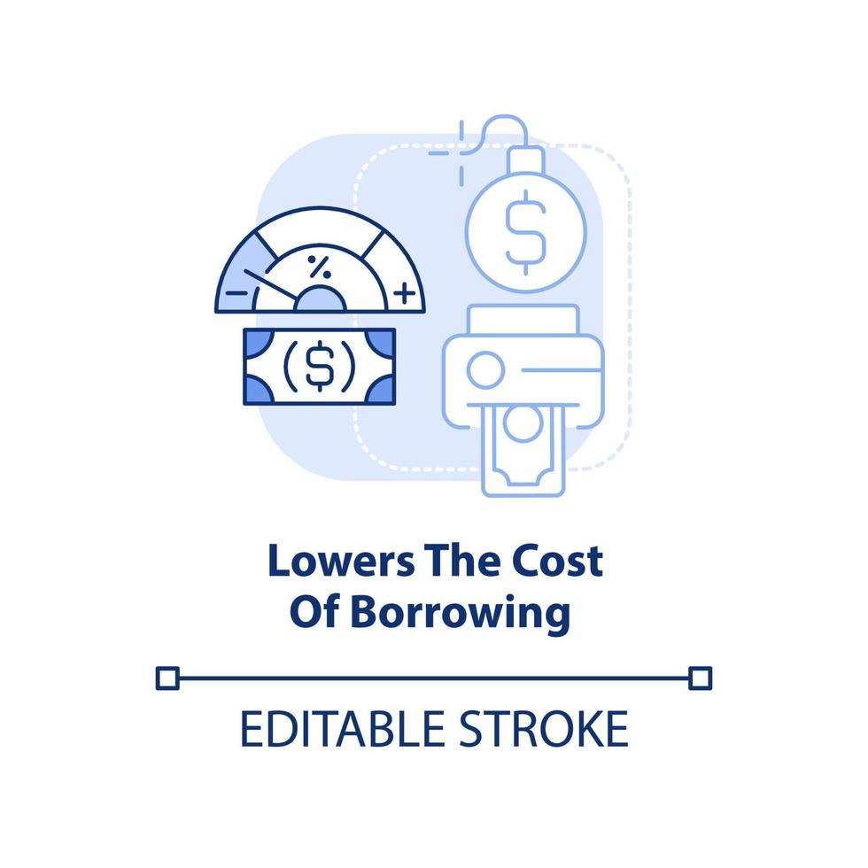 Lowers cost of borrowing light blue concept icon vector