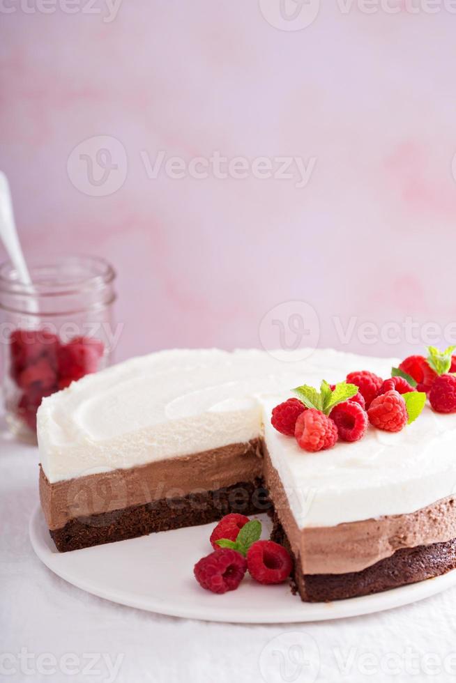 Three chocolate mousse cake photo