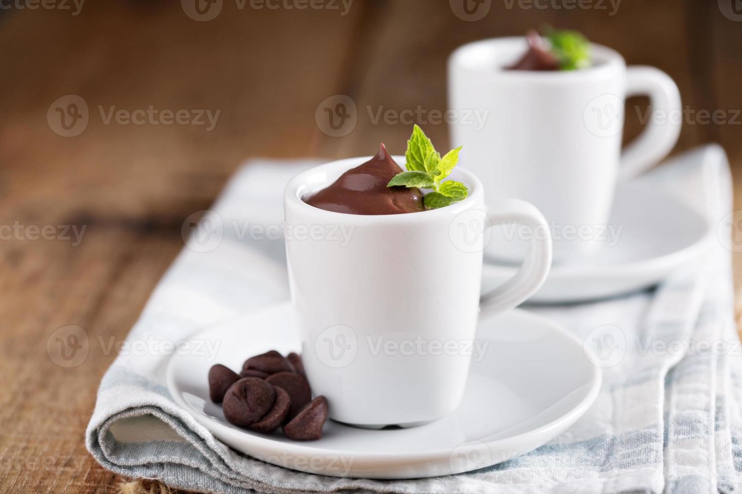 Chocolate pudding in small cups photo