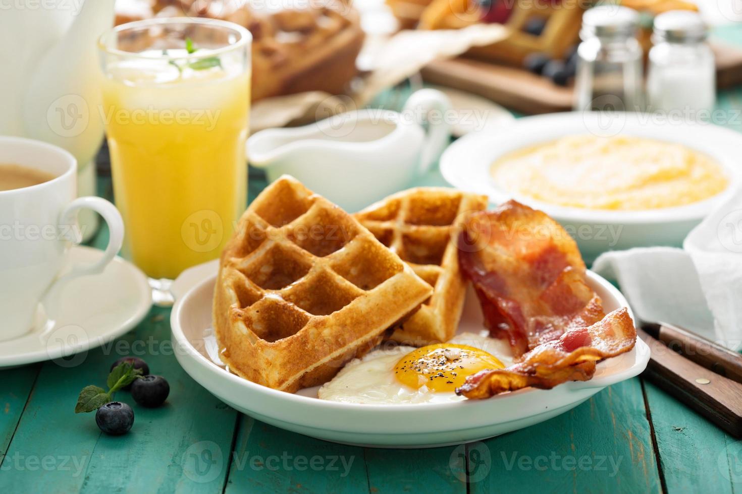 Southern cuisine breakfast with waffles photo