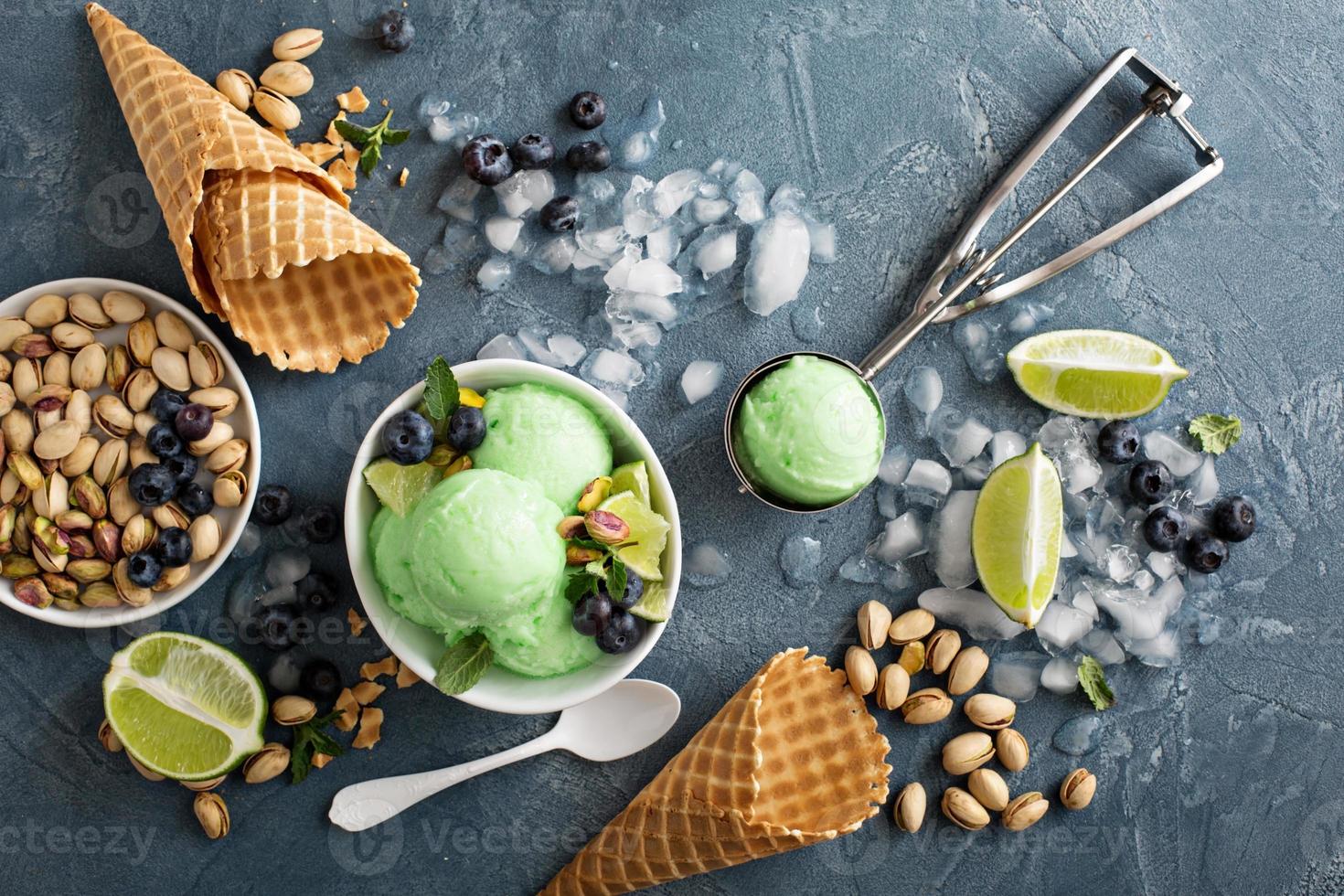 Green refreshing lime pistachio  ice cream photo