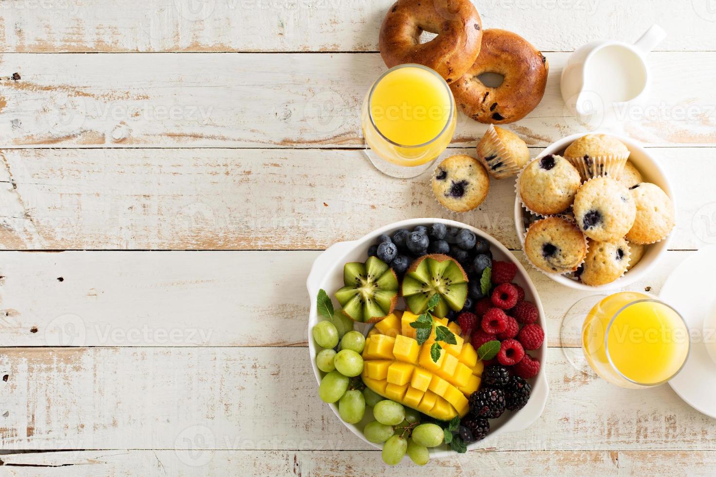 Fresh and bright continental breakfast table photo