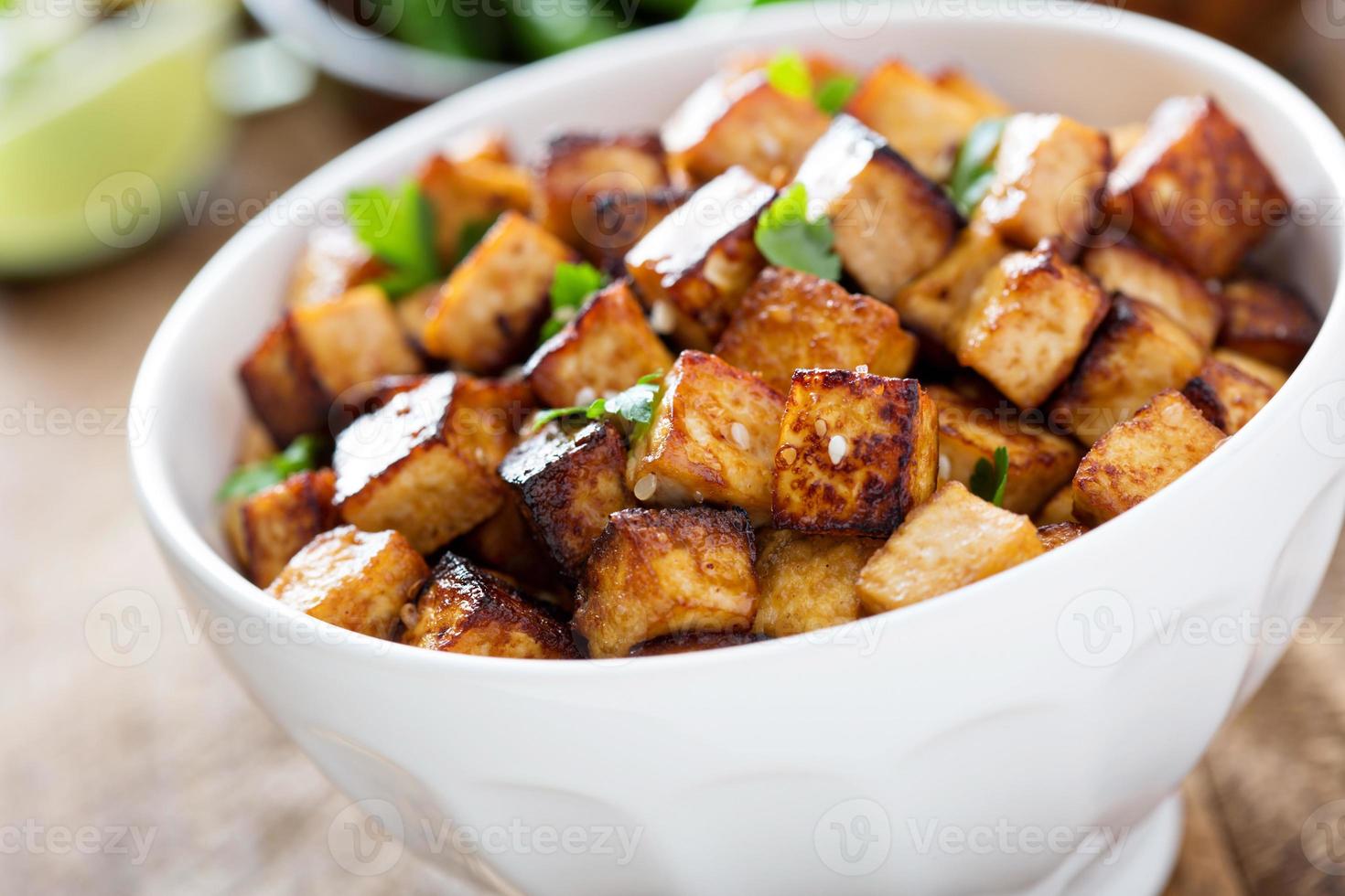 Stir fried tofu in a bowl photo